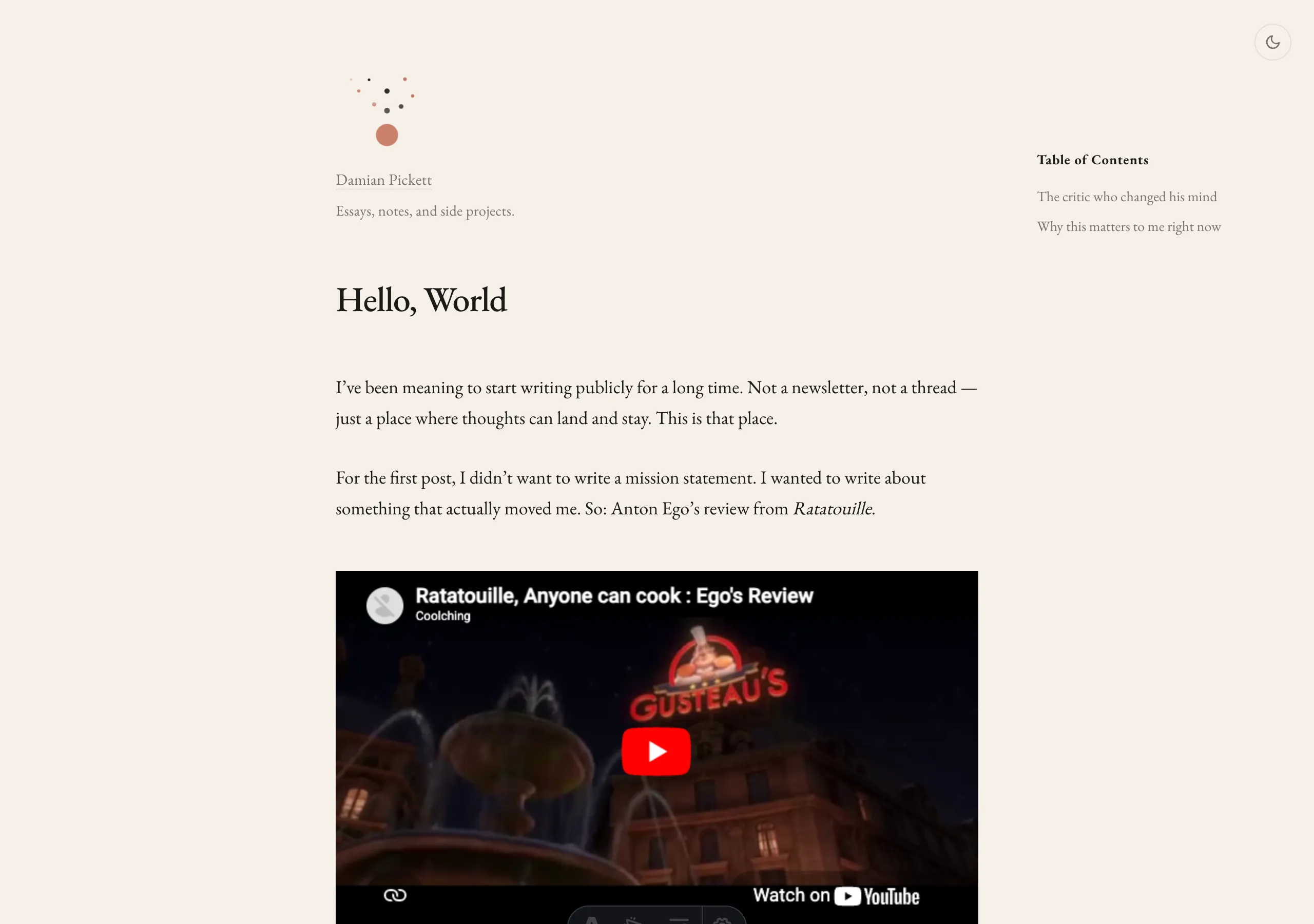 A post page with the table of contents sitting to the right of the content on desktop